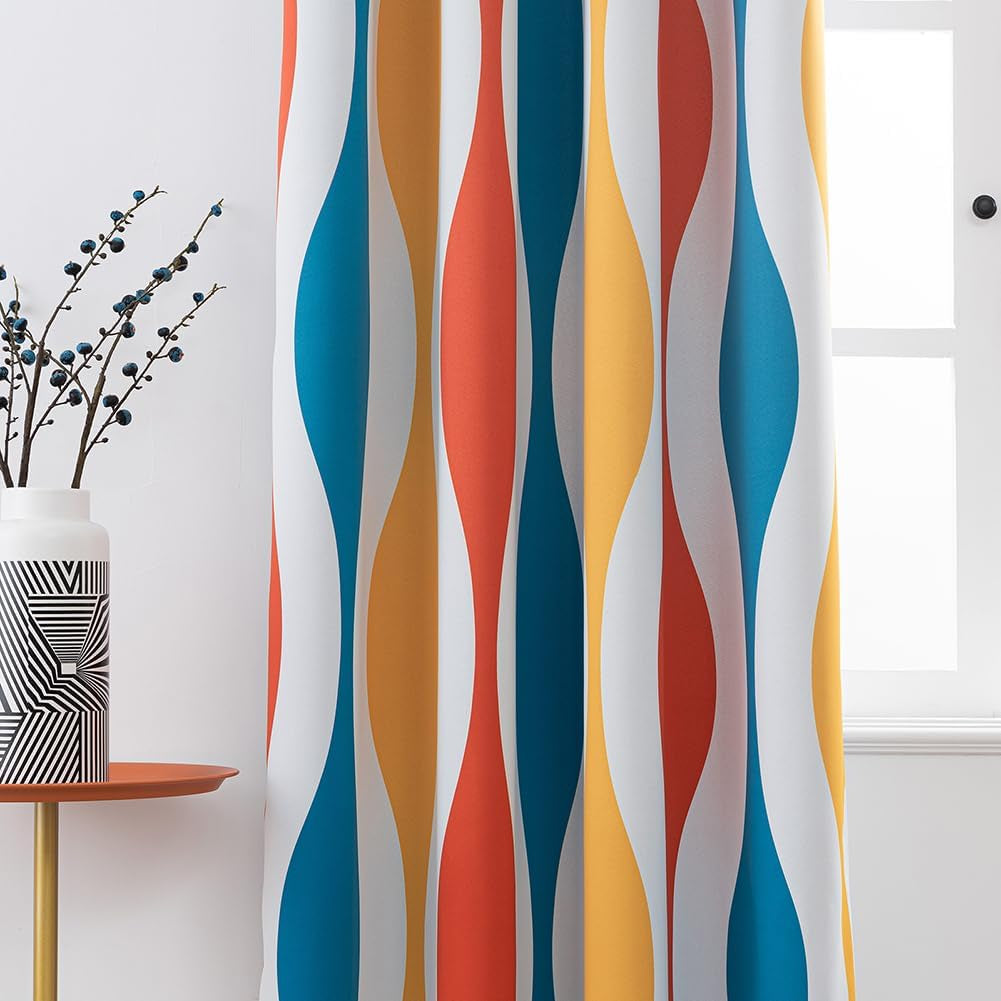 Blackout Curtains 84 Inch Long 2 Panels Set, Wave Grommet Bedroom Blackout Curtains, Thermal Insulated, Orange, 52" W X 84" L