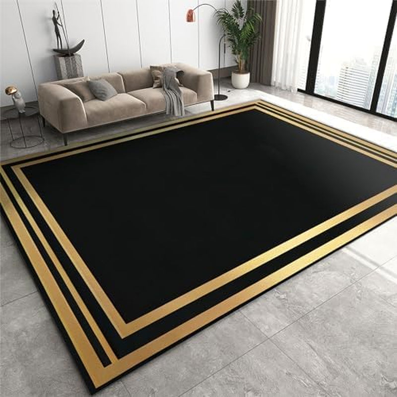  Elegant Rectangle Black and Gold Rug, 3X6