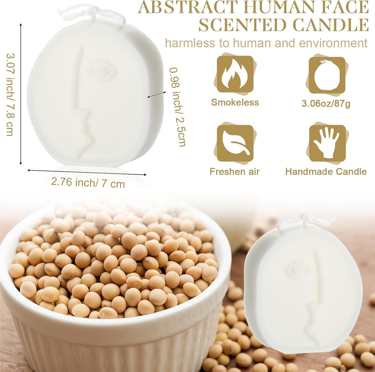 2 Pcs Shaped Candles Cool Candles Aesthetic Weird Face Geometric White Decorative Sculpture Scented Soy Wax Fun Modern Trendy for Bedroom Bathroom Shelf Decor(Cute Style)