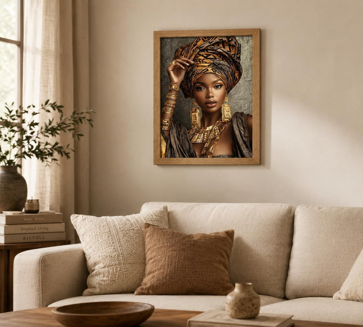 Framed African Ethnic Luxury Black Girl Portrait Canvas Wall Art