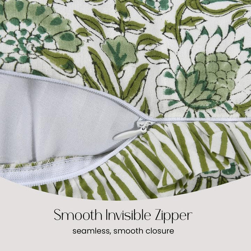 CPC Agate Green 100% Cotton Block Print Ruffle Sham Cover 12X20 Inch