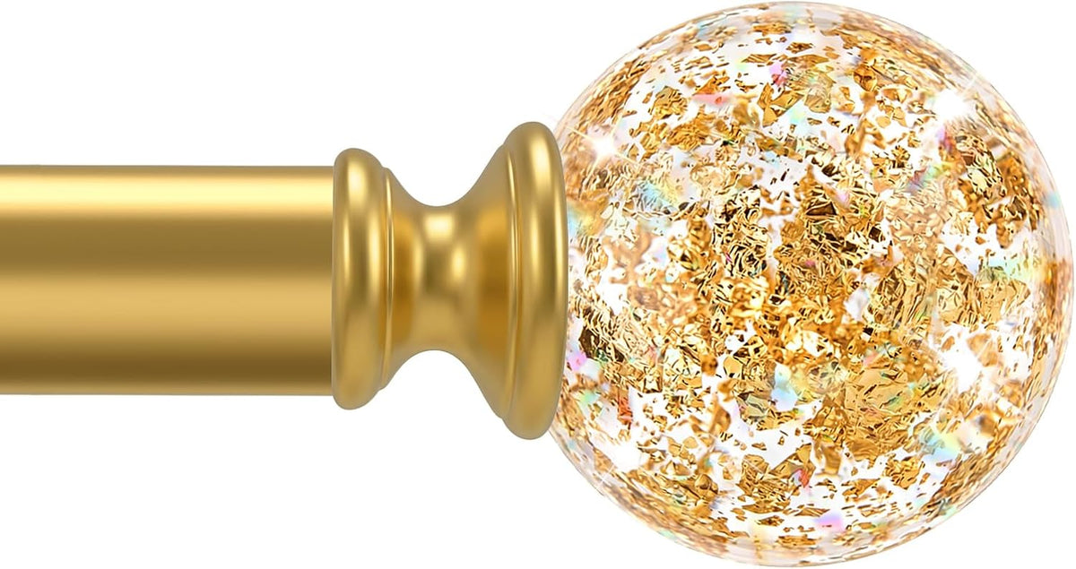 Gold Decorative Crystal Curtain Rods,1" Heavy Duty Adjustable 66-120"