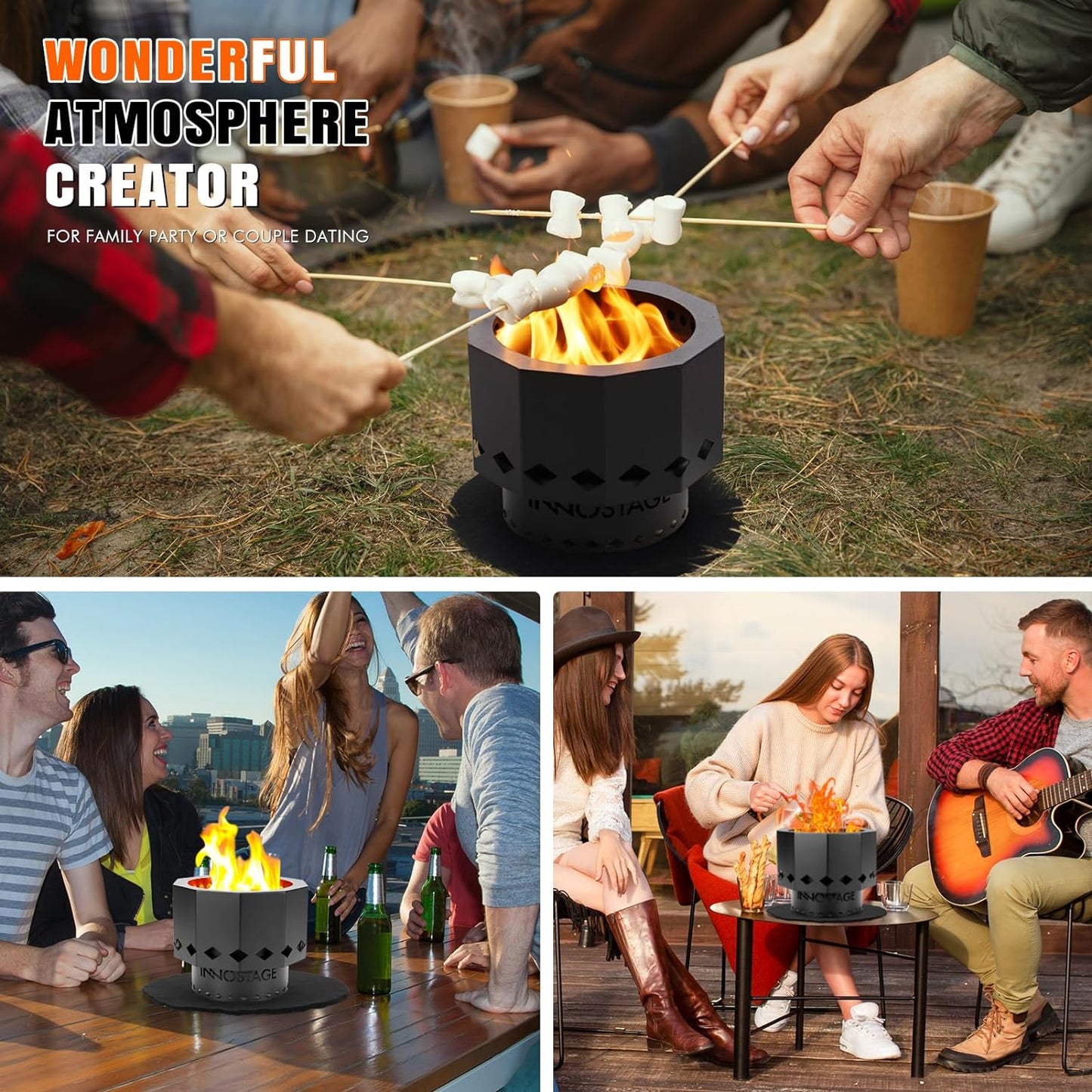Tabletop Fire Pit - Portable Small Firepit Bowl with Carrying Bag, 8"