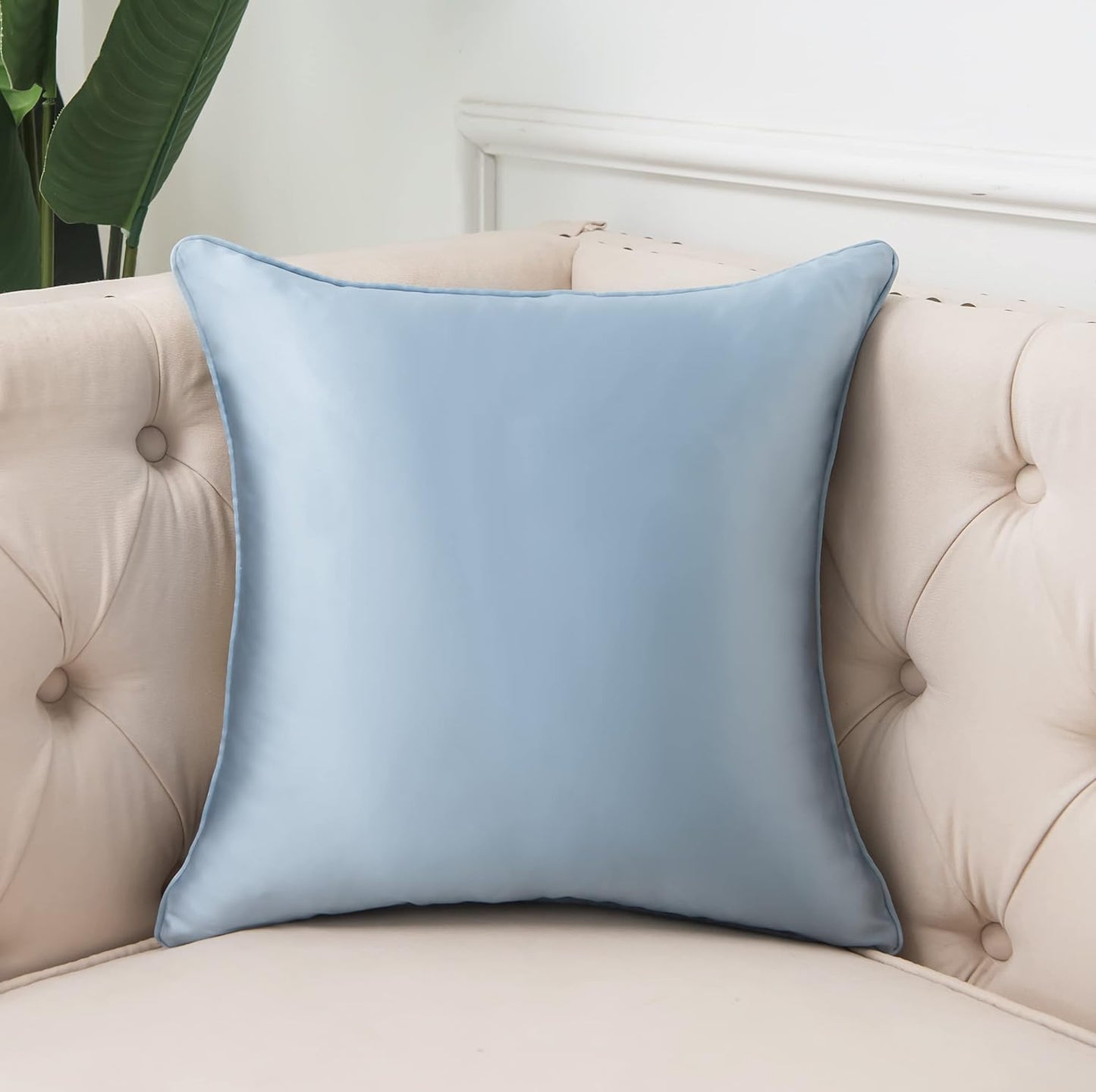 Decorative Throw Pillow Cover Luxury Jacquard Pillowcase Satin Square Cushion Case Geometric Pattern Shams for Couch Sofa Bed Bedroom Living Room Sky Blue 18 X 18 Inch