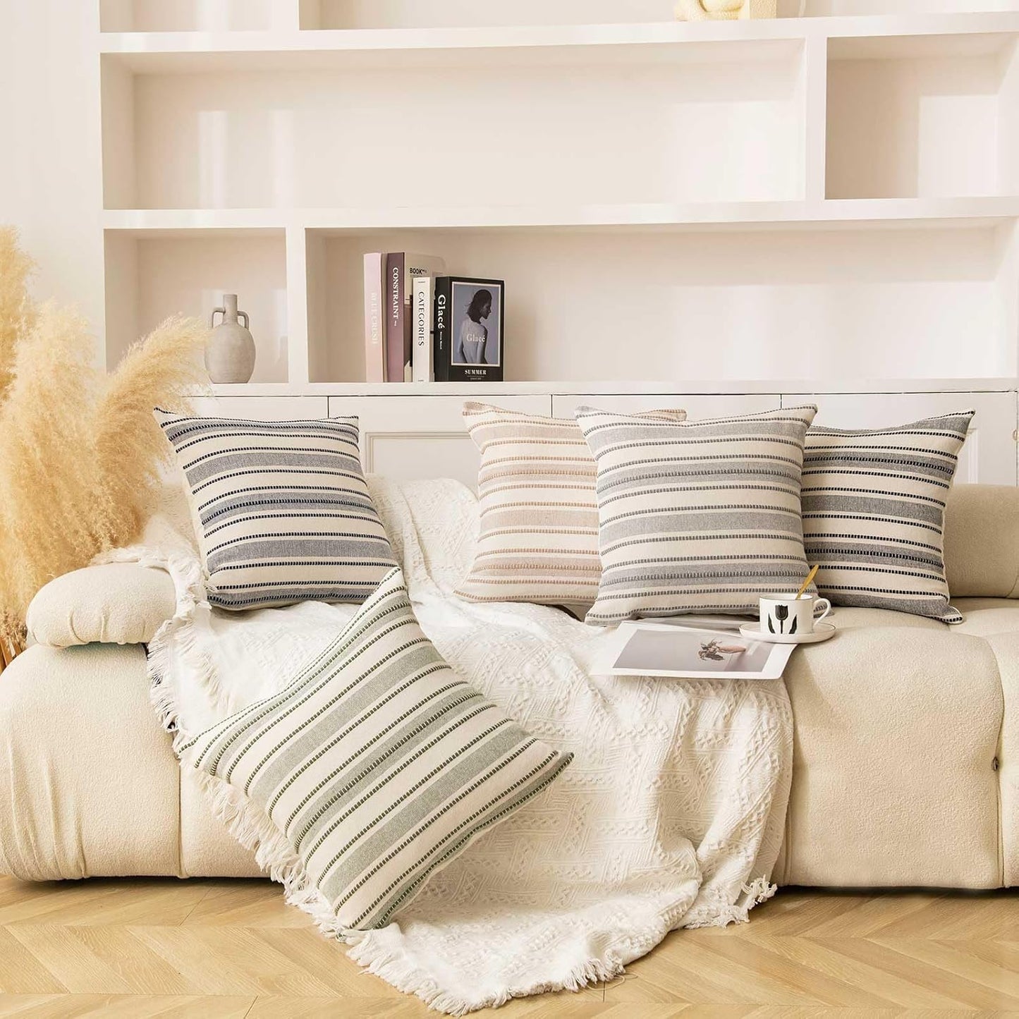 Pack of 2 Farmhouse Throw Pillow Covers, Textured Boho Cushion Covers, 18X18 Inch, Black