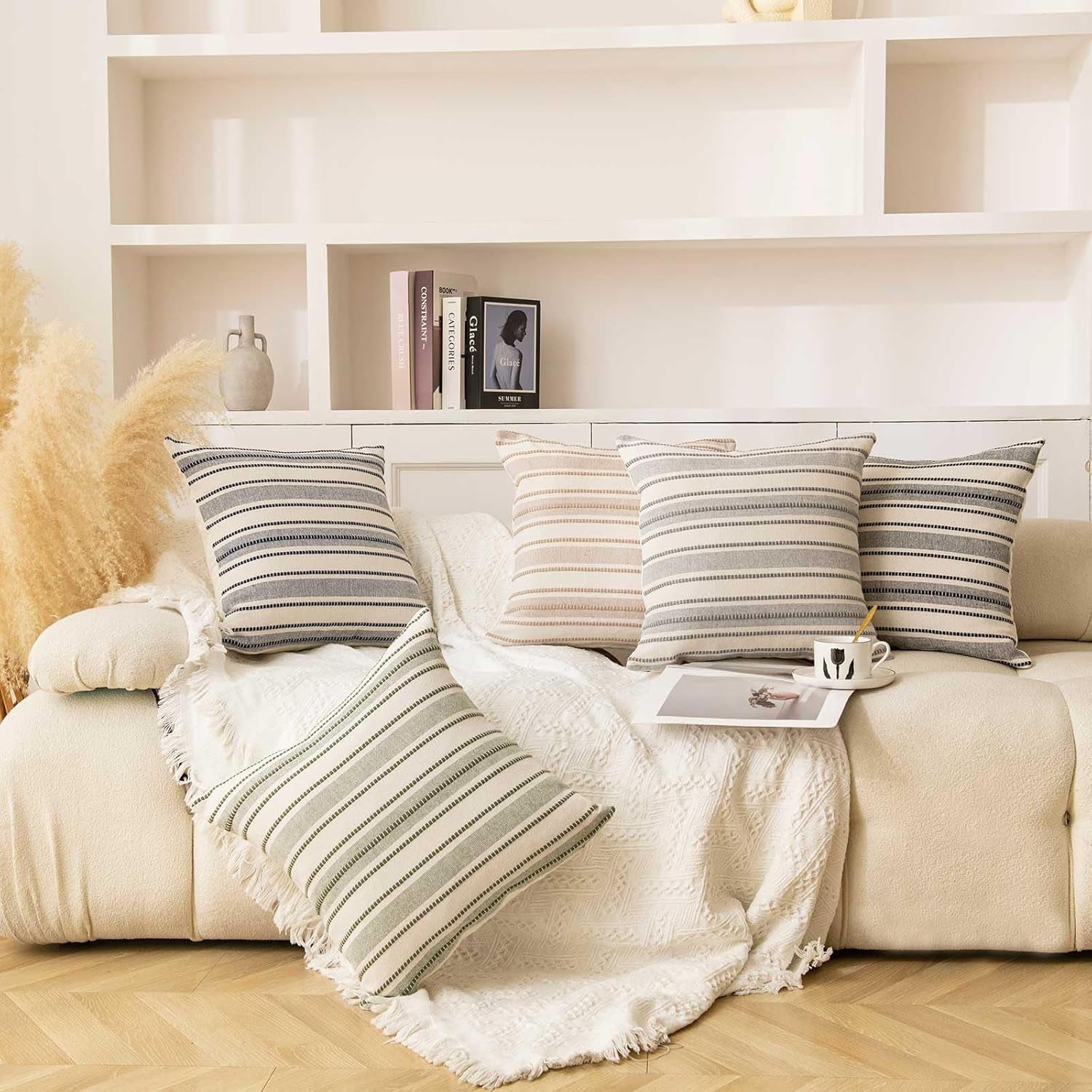 Pack of 2 Farmhouse Throw Pillow Covers, Textured Boho Cushion Covers, 18X18 Inch, Black