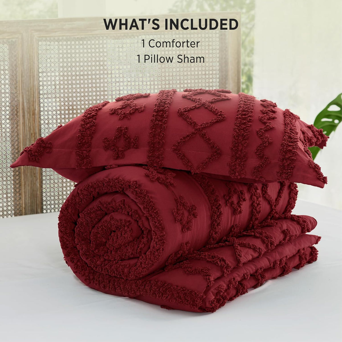 Tufted Boho Comforter Set Twin, Bedroom Decor Bedding Set Red