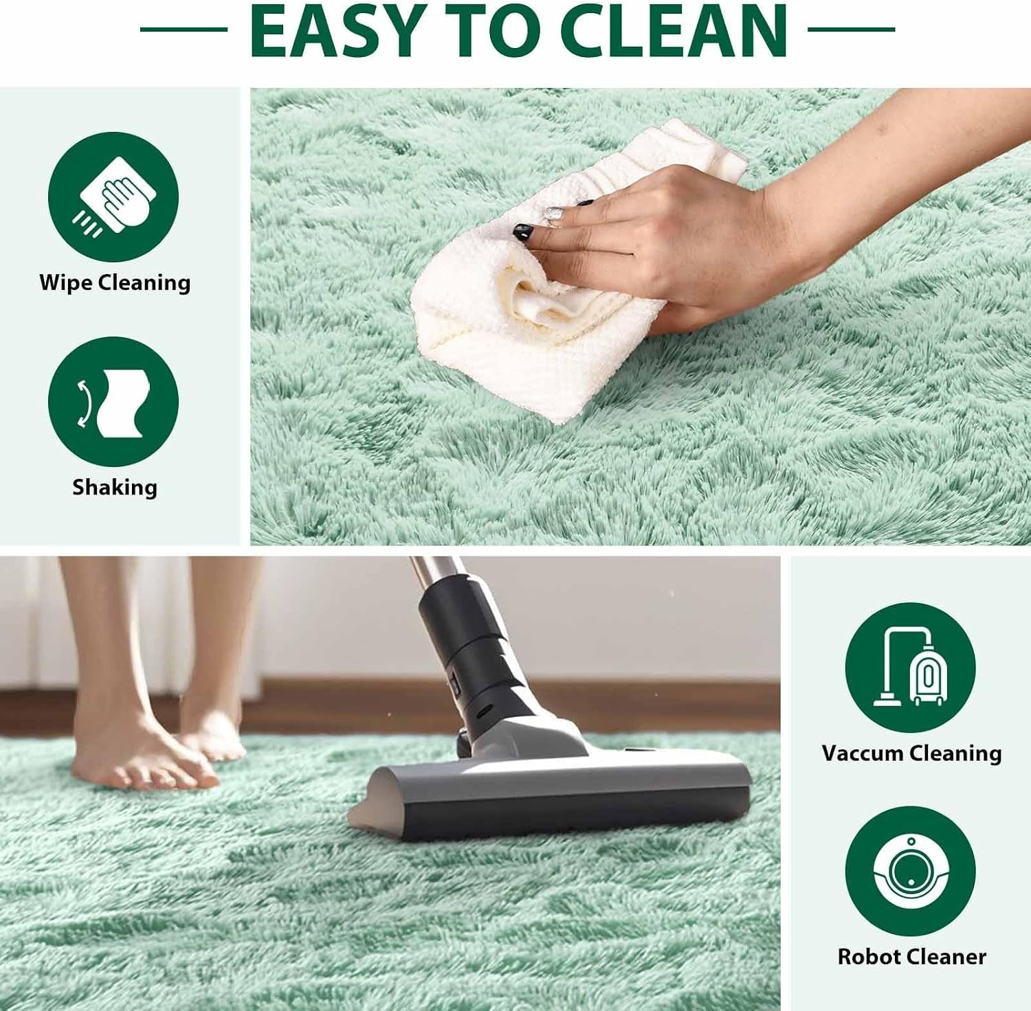  Fluffy Area Rug, 5X8 Non-Slip (Light Green) 