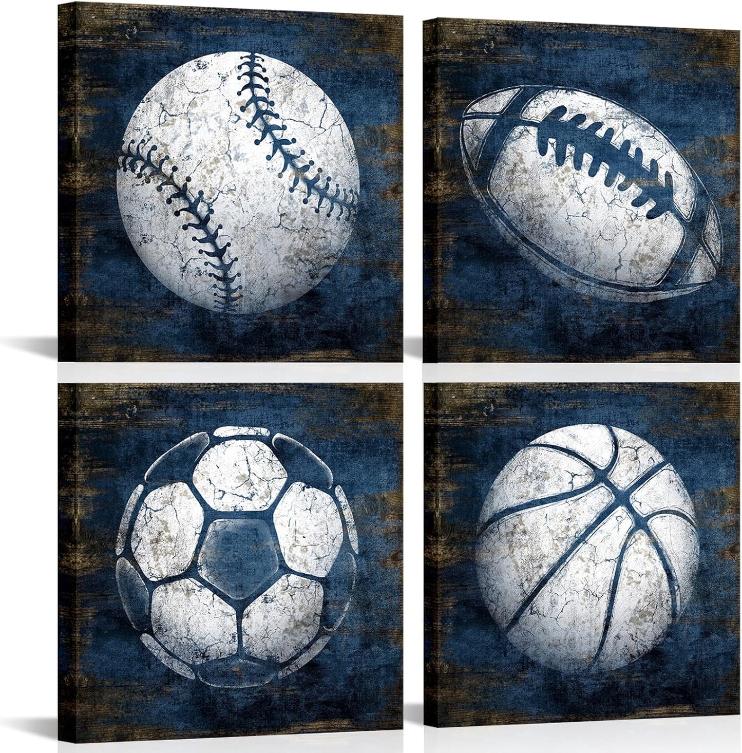 Navy Blue Sports Wall Art Décor for Teenagers Boy Room Decor 12X12Inchx4 Piece