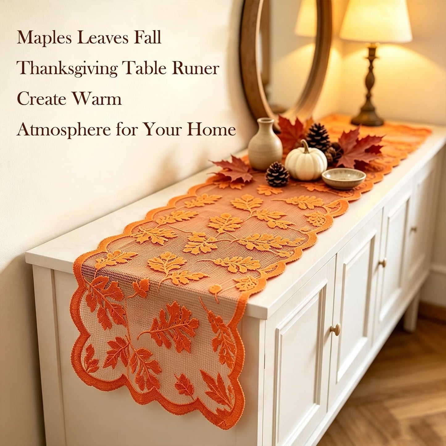 Fall Table Runner Fall Decorations for Home 13 X 72 Inch Maples Leaves Lace 