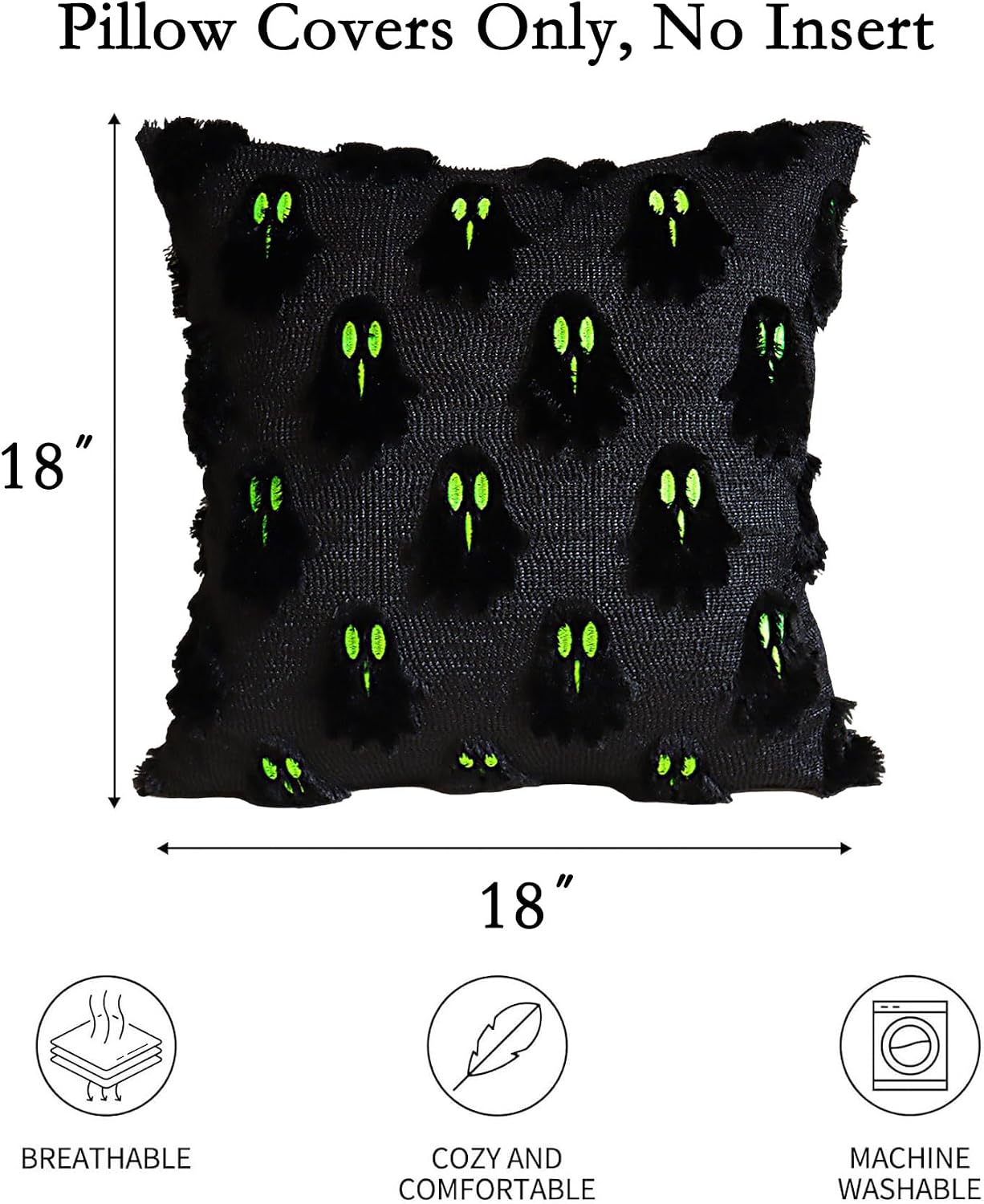Halloween Ghost Pillow Covers 18X18 Set of 2, (Black)