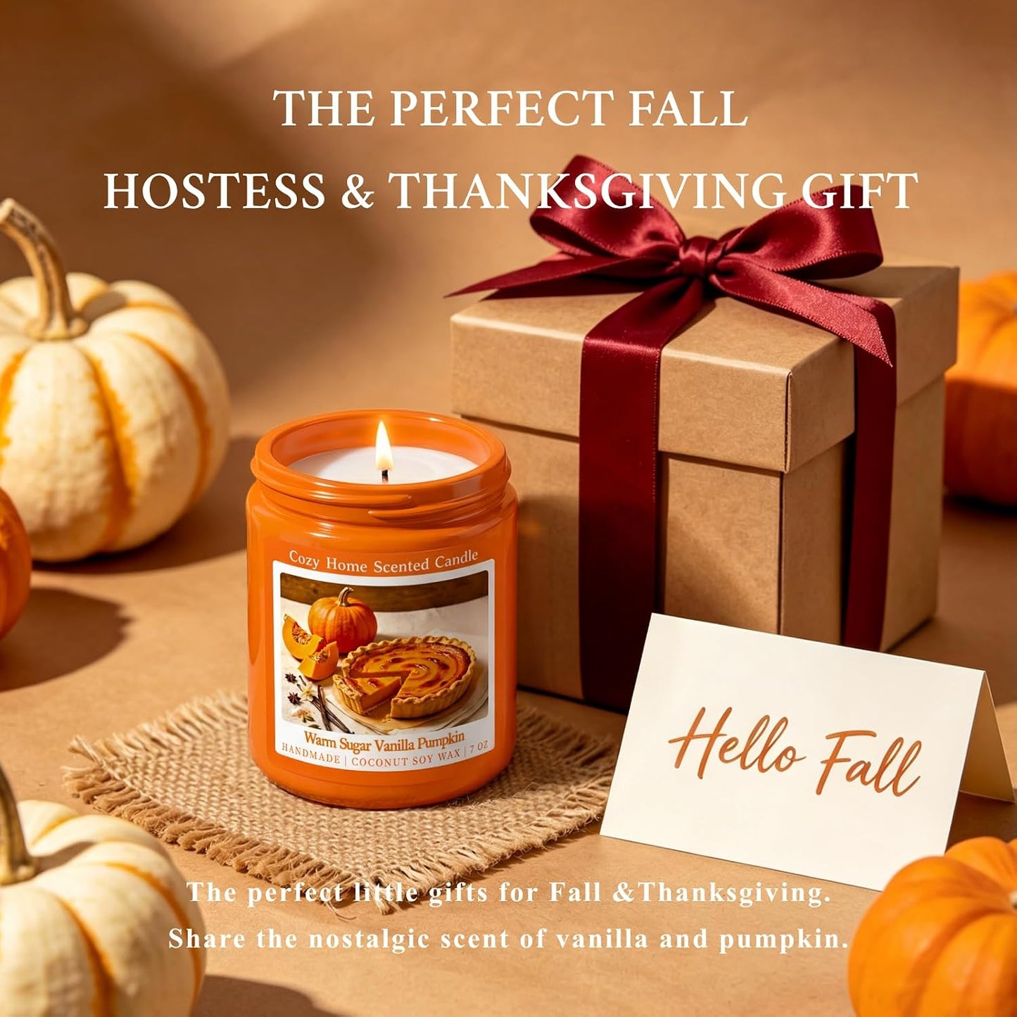Warm Vanilla Pumpkin Scented Fall Candle, 7OZ Natural Coconut Soy Wax