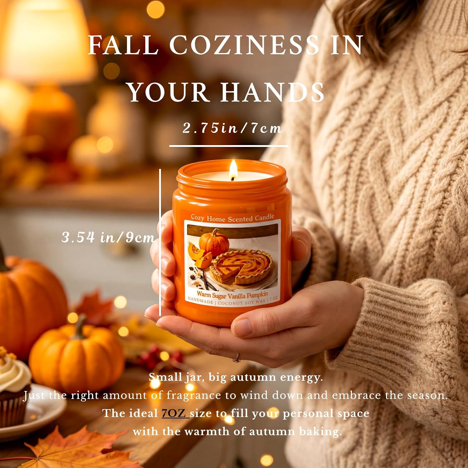 Warm Vanilla Pumpkin Scented Fall Candle, 7OZ Natural Coconut Soy Wax