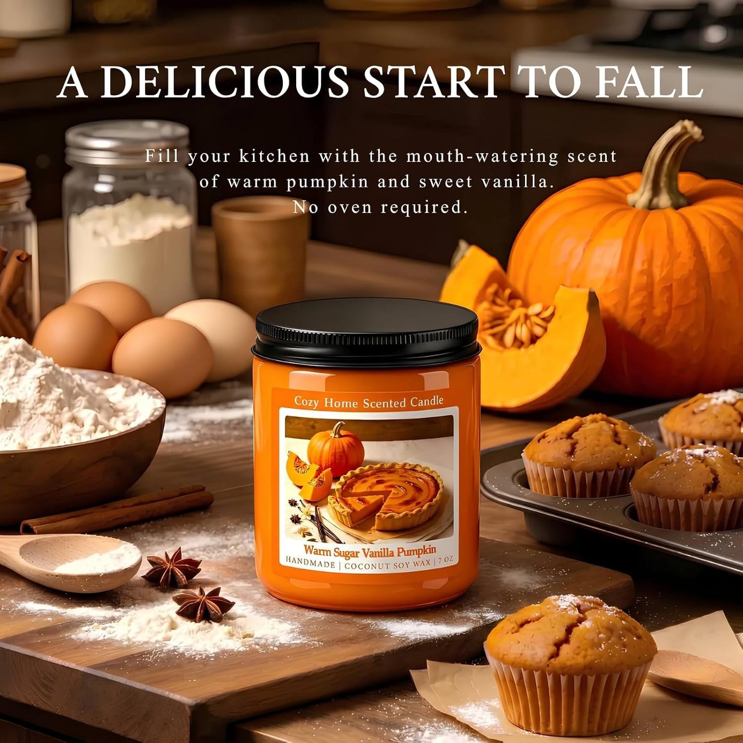 Warm Vanilla Pumpkin Scented Fall Candle, 7OZ Natural Coconut Soy Wax