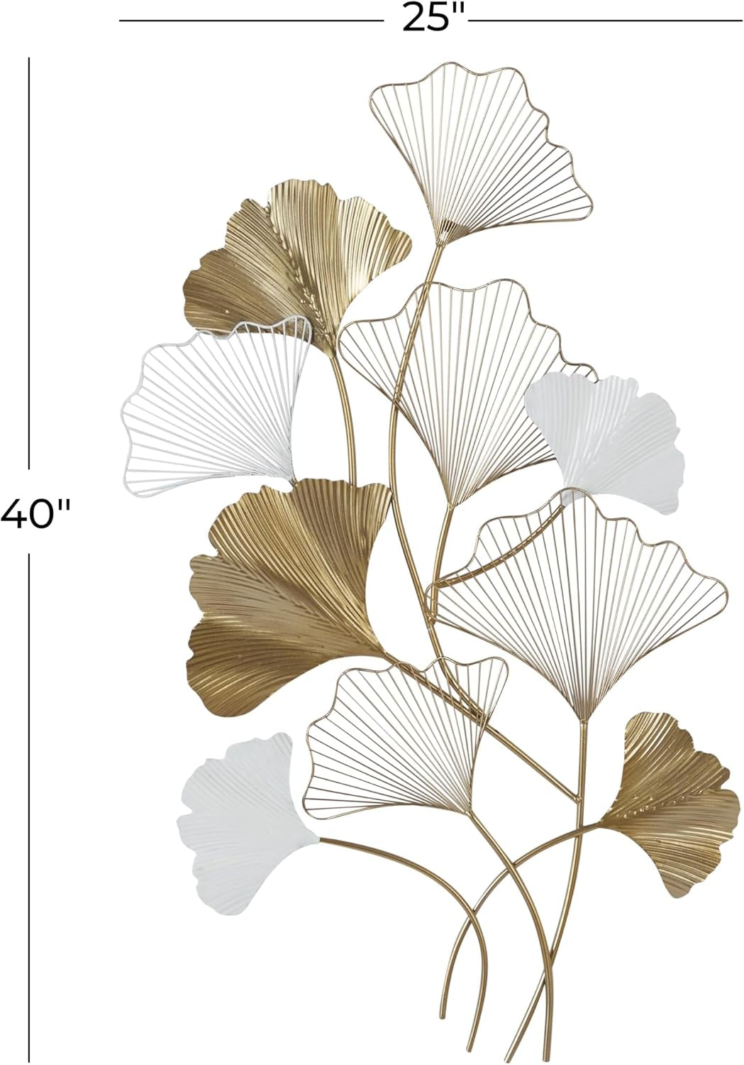 Metal Leaf Home Wall Decor Wall Sculpture with White Accents, Wall Art 25" X 2" X 40", Gold
