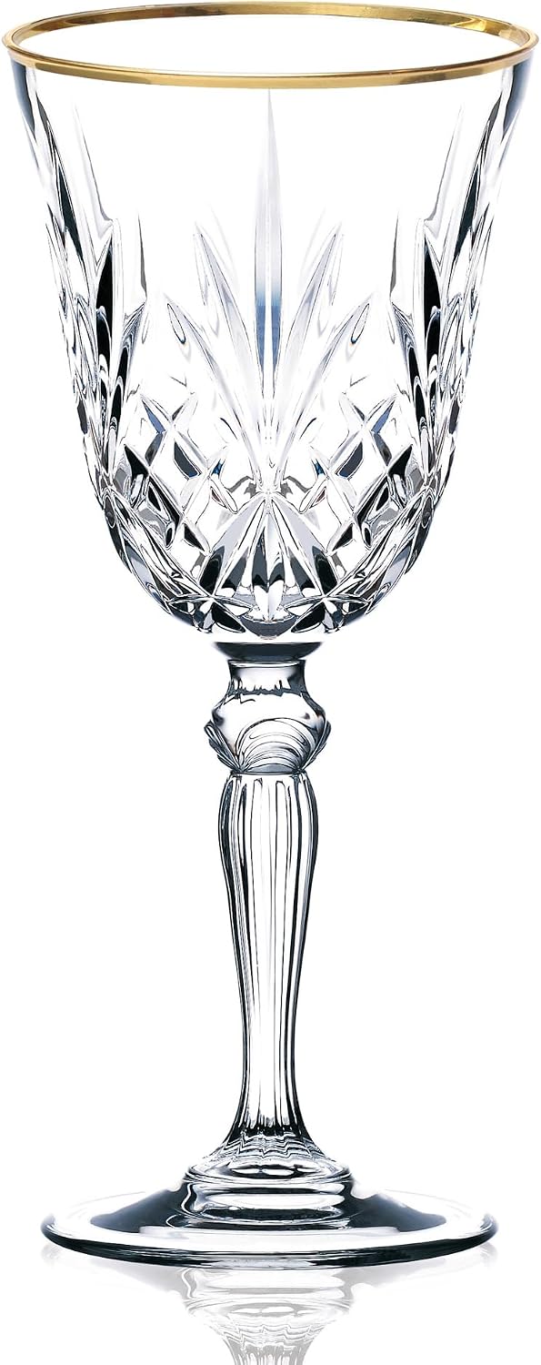 Siena Collection Crystal White Wine Glass with Gold Band Design, Set of 4,6 Fl Oz