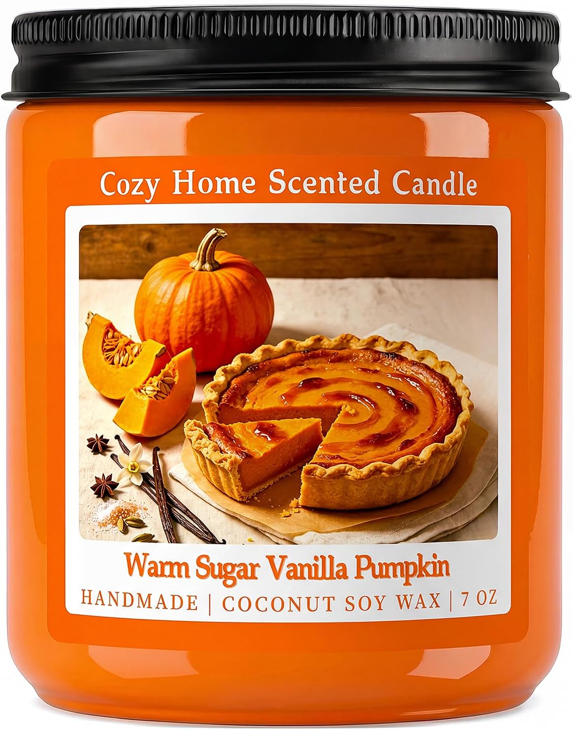 Warm Vanilla Pumpkin Scented Fall Candle, 7OZ Natural Coconut Soy Wax