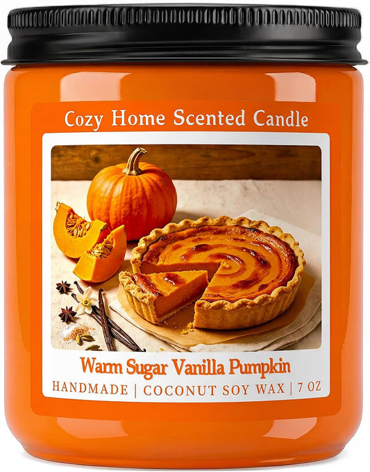Warm Vanilla Pumpkin Scented Fall Candle, 7OZ Natural Coconut Soy Wax