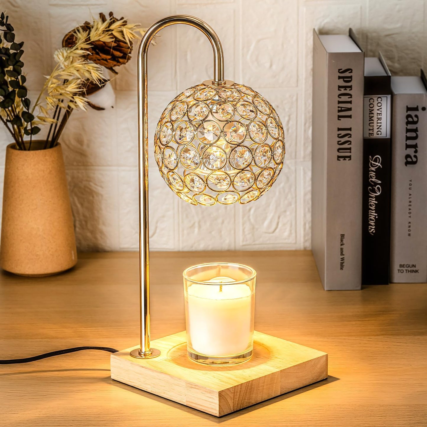 Candle Warmer Lamp with Timer, Gold Diamond Lamp with 2 Bulbs, round Diamond