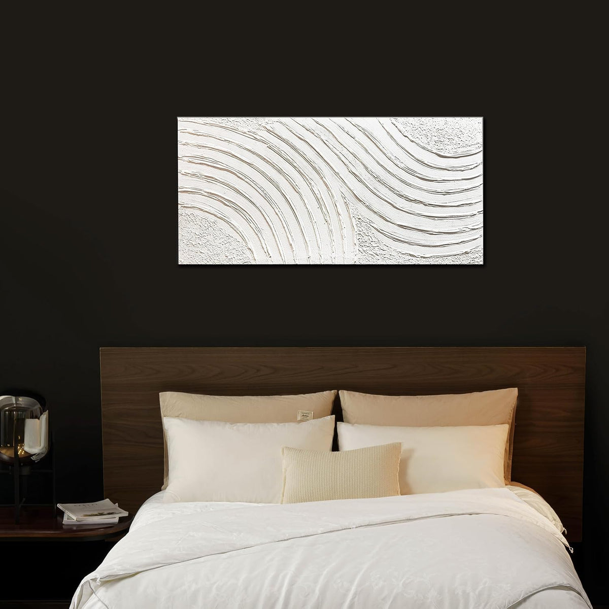 Large Abstract Canvas Wall Art for Living Room Hand Painted White Minimalist Textured Painting Modern Neutral Artwork for Bedroom Home Office Decor Ready to Hang 20X40 Inch