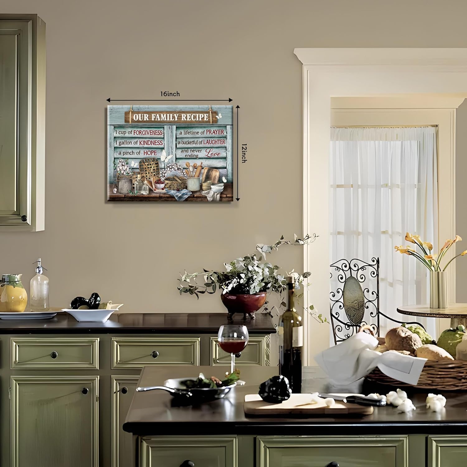 Kitchen Canvas Wall Art Retro Rustic Farmhouse, Kitchen Sign Family Recipe Theme Canvas Prints