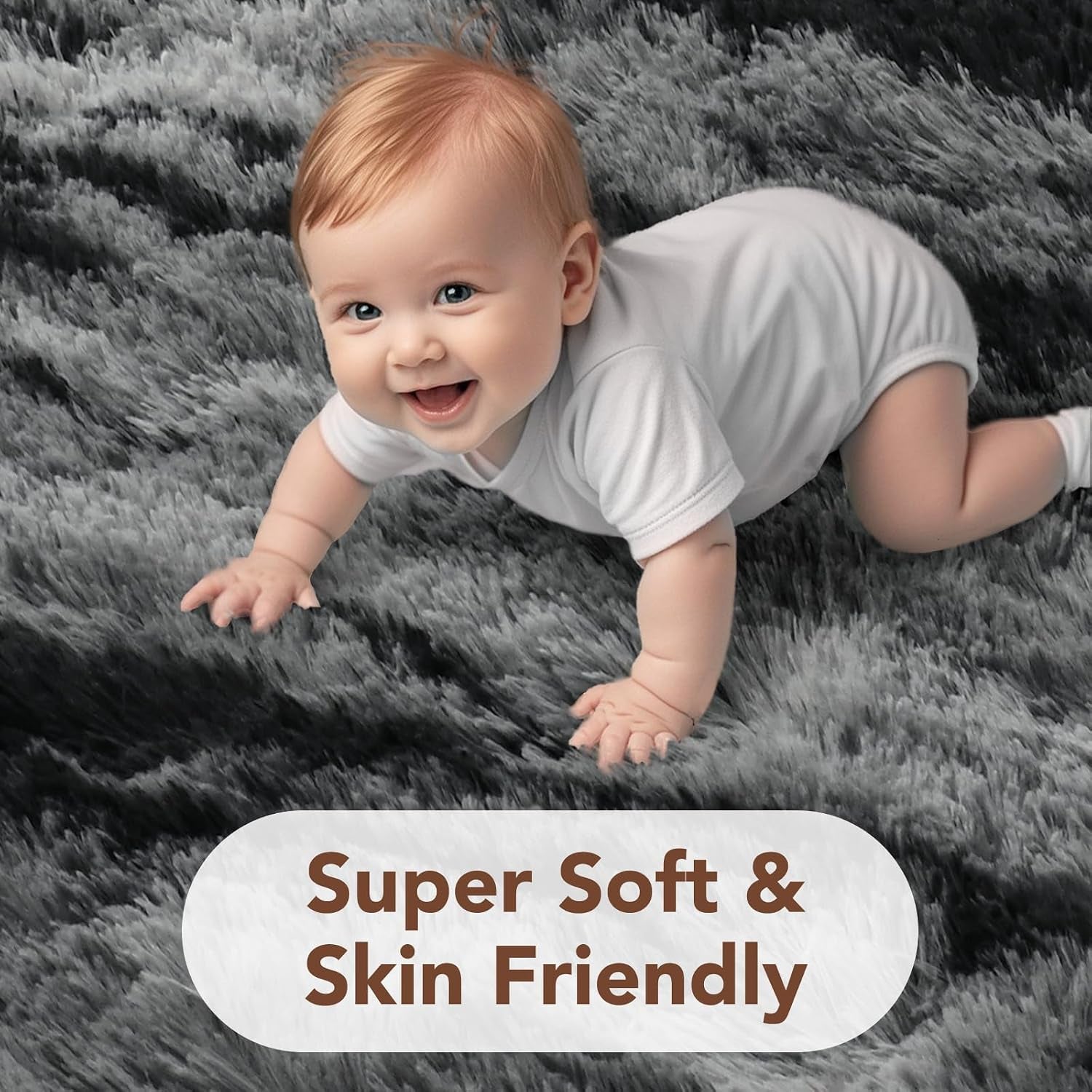Fluffy Area Rug,4X6 Non-Slip (Tie-Dye Striped Black) 