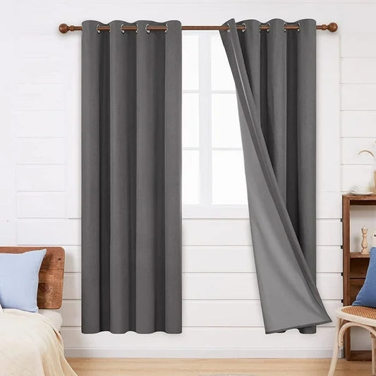 72 Inch Curtains 100% Black Out Window Curtains, Linen Textured Thermal Curtains, Shield Curtains Heat Insulated (Dark Grey, 52W X 72L Inch