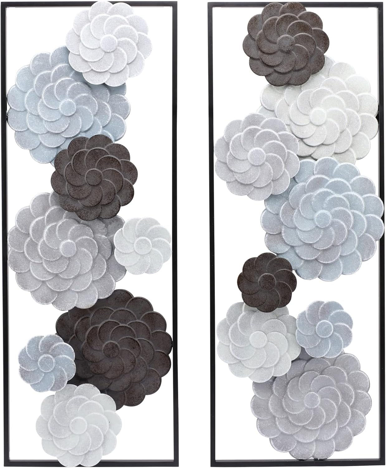 Metal Wall Art, 35" Multi-Color Flowers Wall Decor, Set of 2