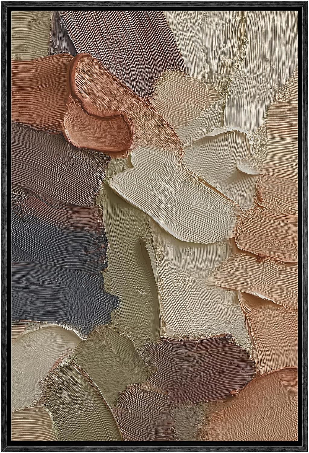 Framed Canvas Print Wall Art Warm Tone Abstract Earthy Modern Art Contemporary Multicolor Ultra for Living Room, Bedroom, Office - 24"X36" Black
