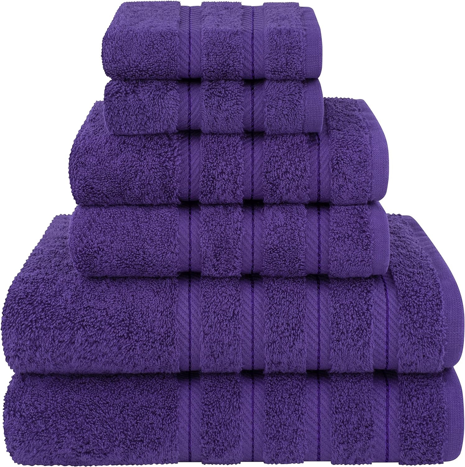 Luxury 6 Piece Towel Set, 100% Cotton Turkish Towels for Bathroom, Purple Towel Sets