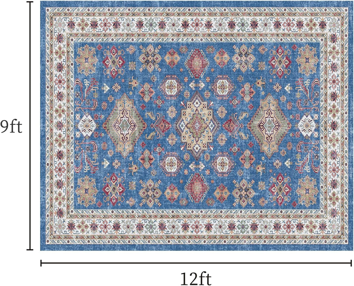 Vintage 8X10 Washable Area Rug, Non-Slip Backing & Durable Edge Binding