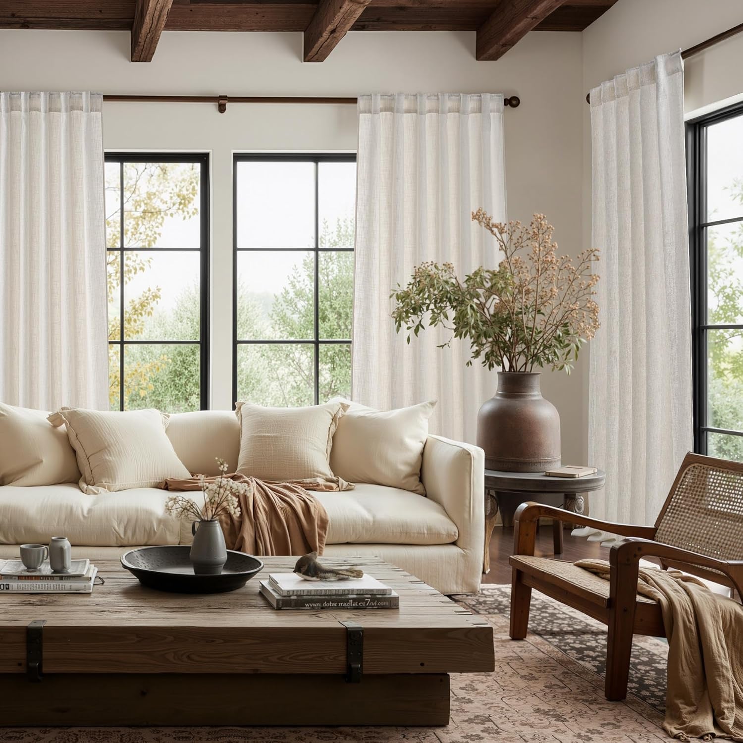 Linen Curtains Farmhouse 84 Inches Long 2 Panels Set, Fog Grey Thick Living Room Faux Linen Blend with Light Fi