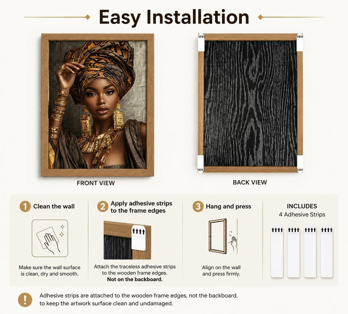 Framed African Ethnic Luxury Black Girl Portrait Canvas Wall Art