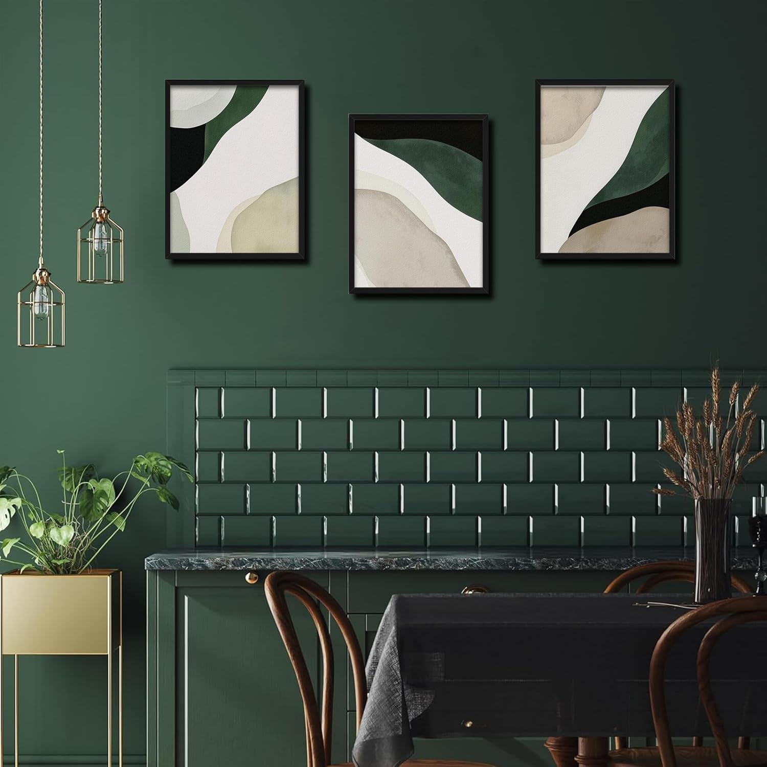 Framed 3D Textured Green Abstract Wall Art, Modern Abstract Wall Decor Paintings, 12X16 Inch