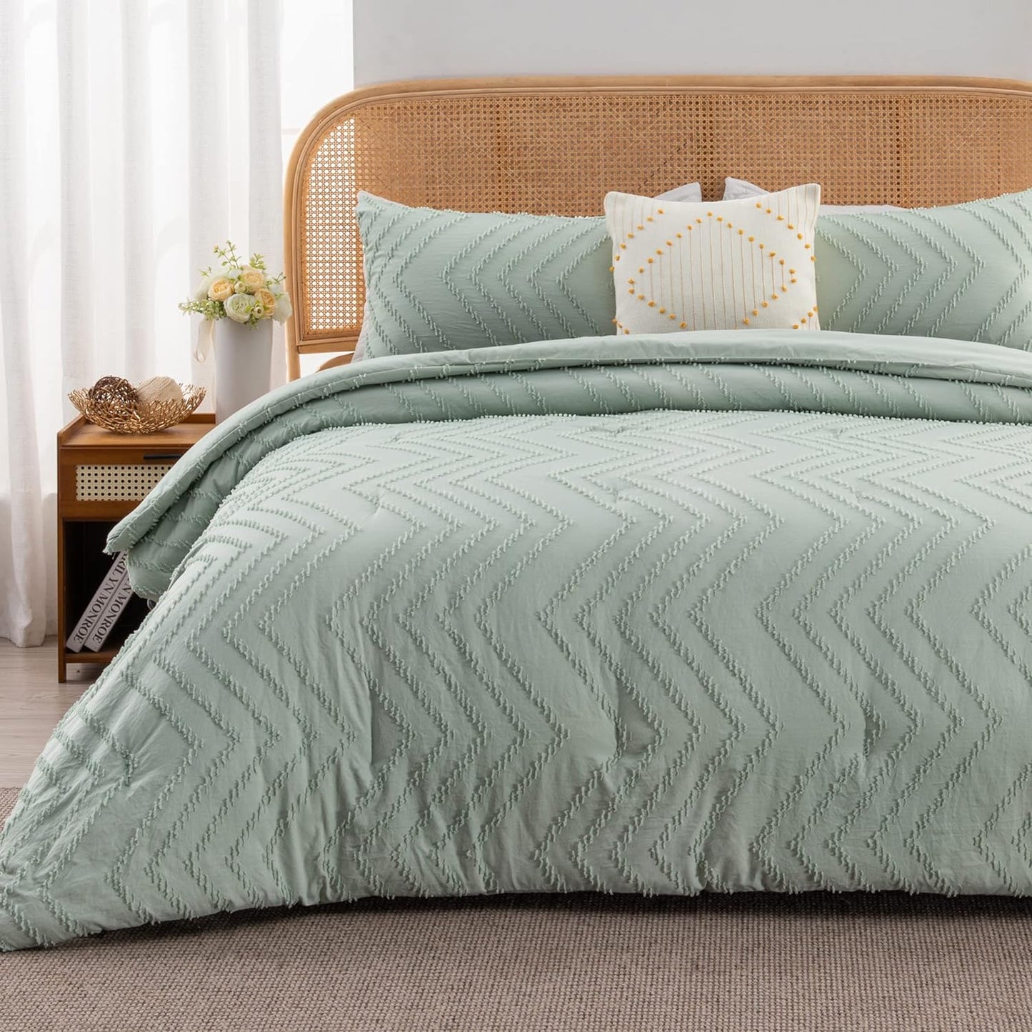 Sage Green California King Comforter Set, 3 Pieces, Fluffy Bed Set (104X96In Comforter & 2 Pillowcases)