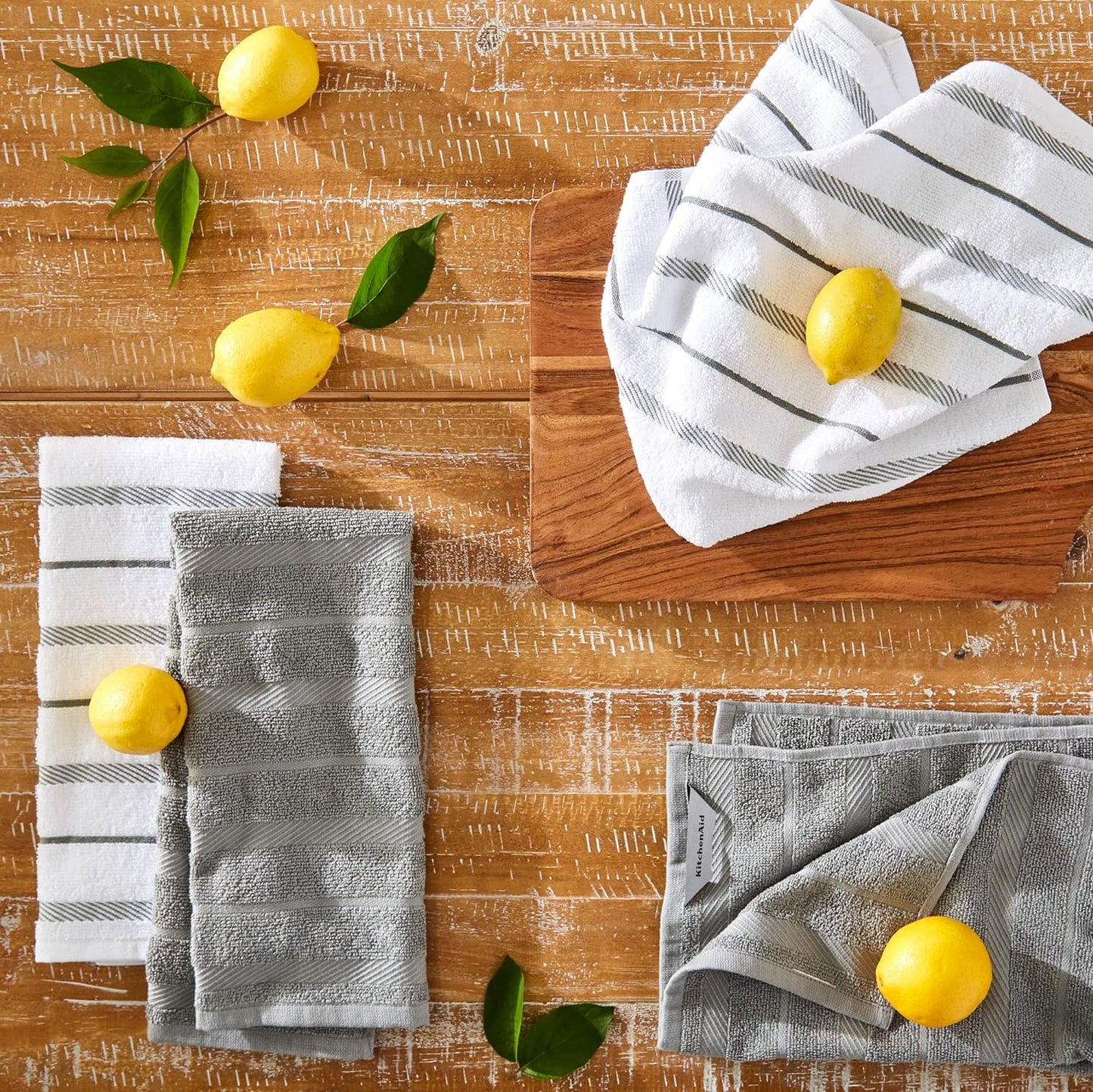 Albany Kitchen Towel 4-Pack Set, Grey/White, 16"X26"