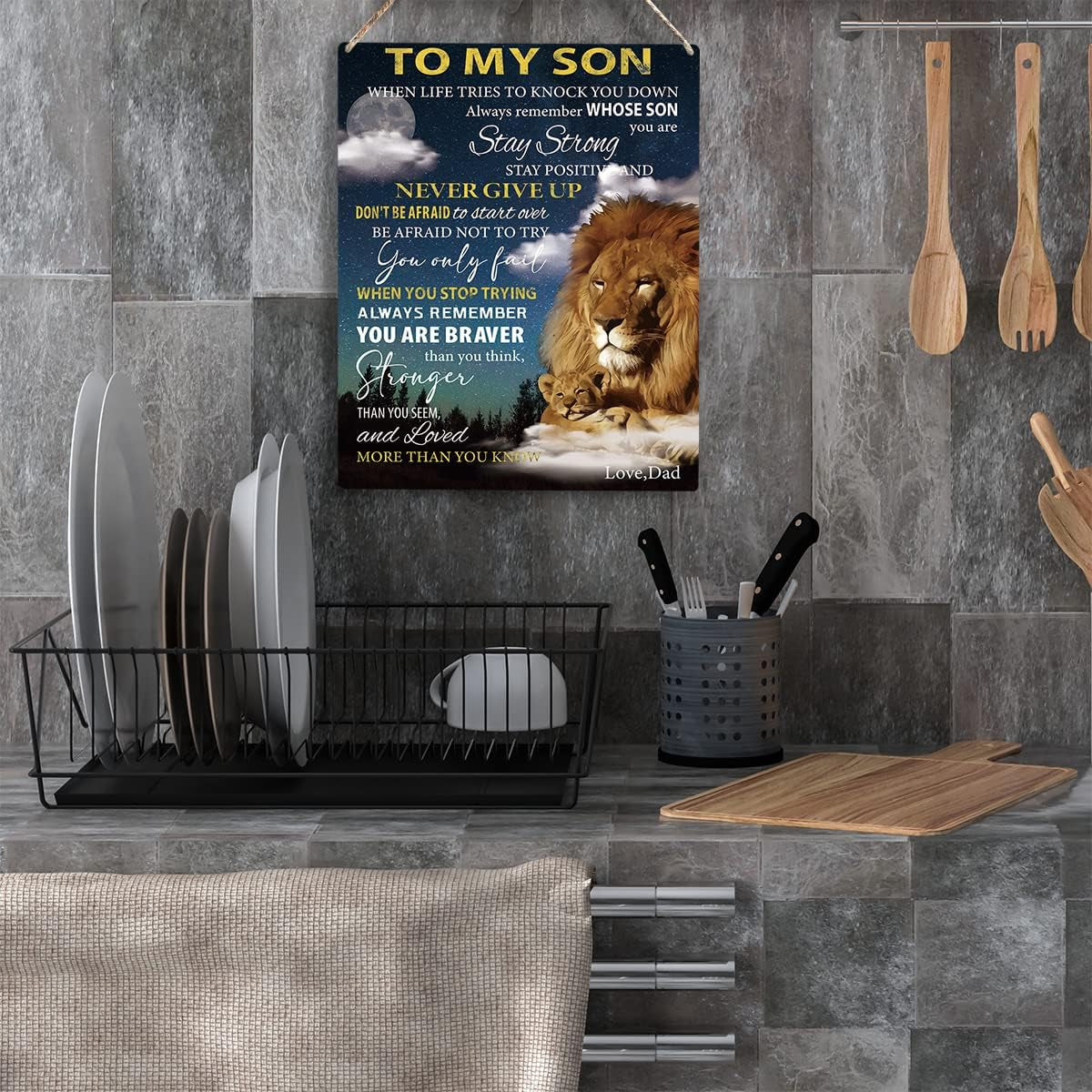 To My Son Wooden Hanging Sign from Mom & Dad Wall Decor for Bedroom 8 X 10 Inches