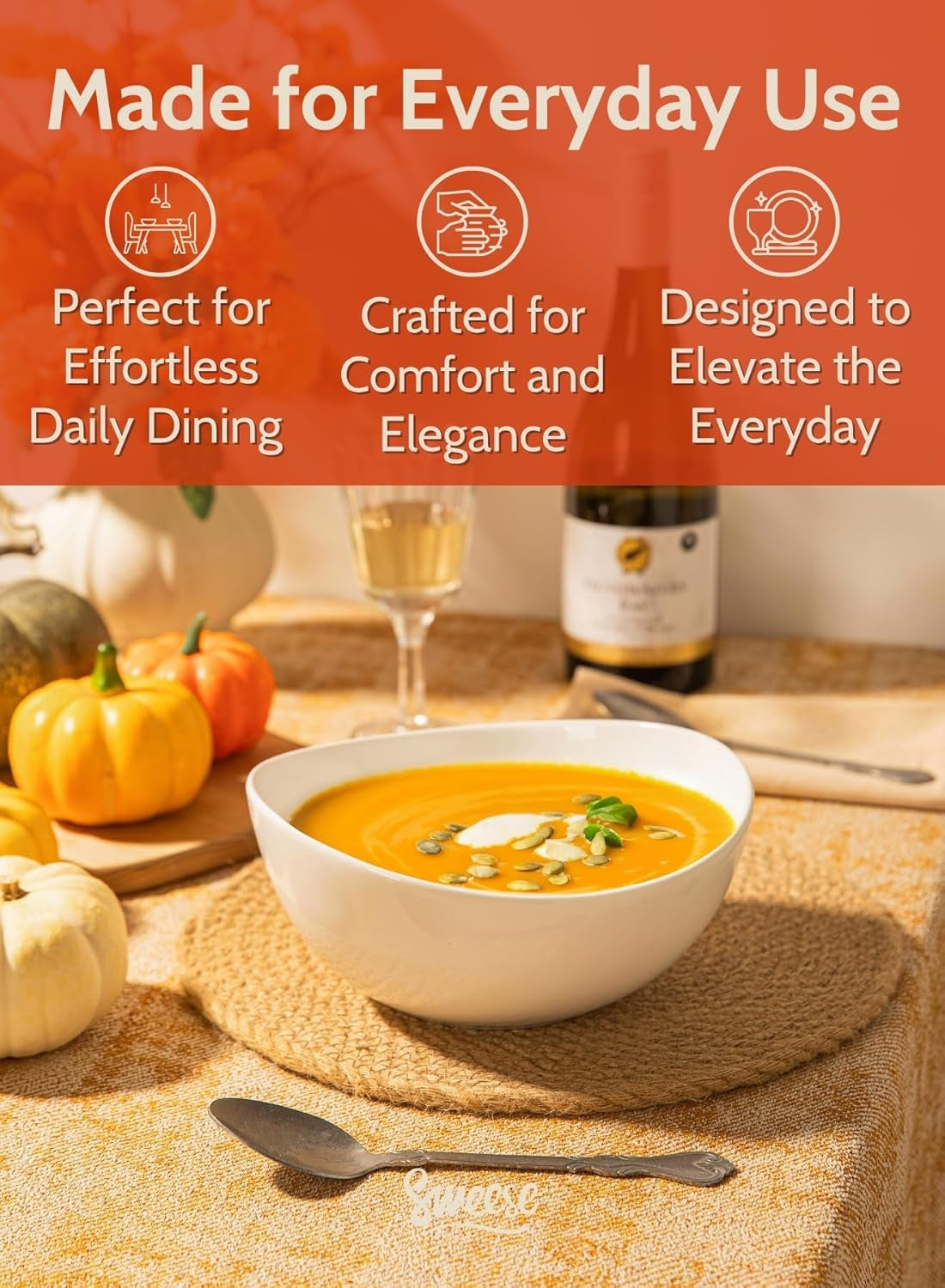 42Oz Porcelain Serving Bowls - Set of 4, 8-Inch White Bowls 