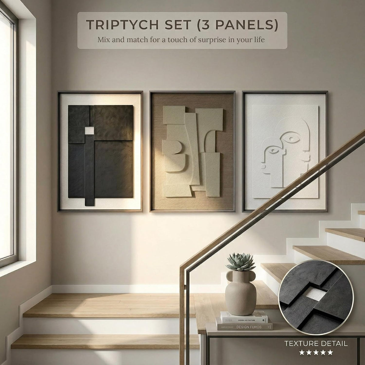 3D Modern Wall Art, Black and White Abstract Decor, 16X24 In