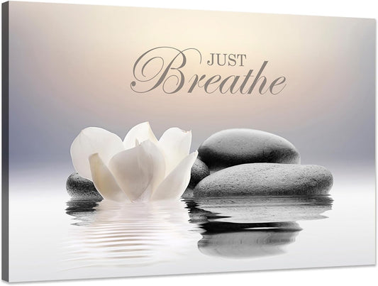 Zen Stone Canvas Wall Art Just Breathe for Bathroom Framed (12 X 16Inches)