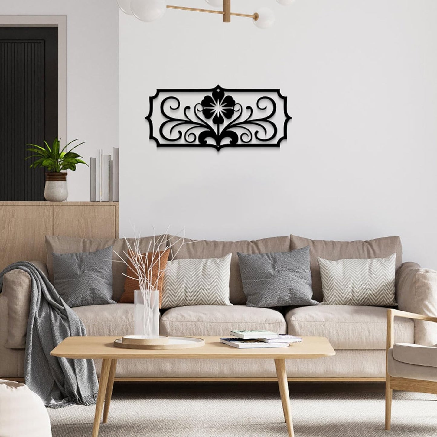 Black Metal Wall Art for Living Room - Abstract Flower Modern Wall Sculpture 