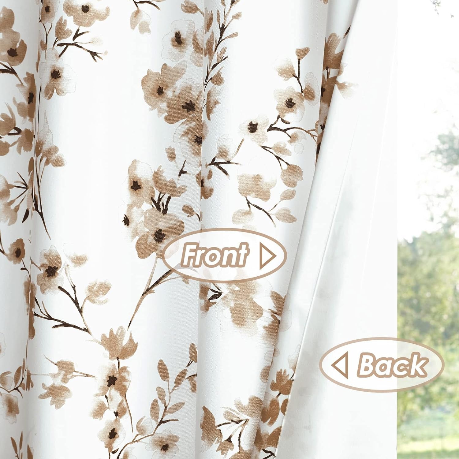 Floral Curtains, Farmhouse Coffee Apricot Flower Print 52X84 Inch, 2 Panels