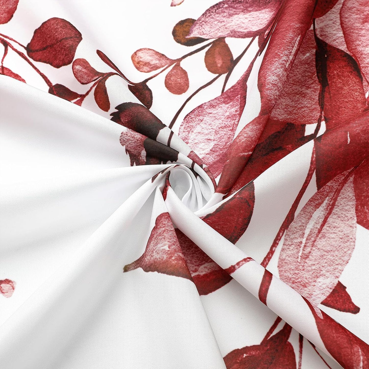 Burgundy Red Eucalyptus Shower Curtain, Watercolor Plant Leaves with Floral Bathroom Shower Curtain Set with Hooks, 72X72