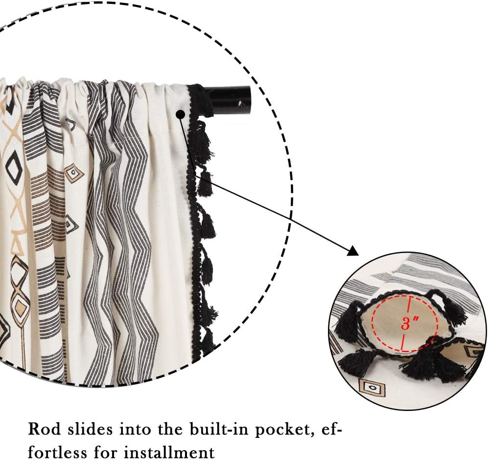 Boho Curtains 2 Panels Aztec Western Semi-Blackout Patterned Rod Pocket Window Treatment Decorative Drapes with Black Tassels for Living Bedroom Closet 63 Inch Length