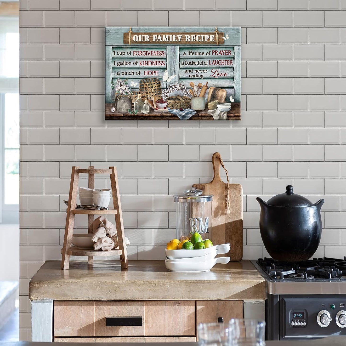 Kitchen Canvas Wall Art Retro Rustic Farmhouse, Kitchen Sign Family Recipe Theme Canvas Prints