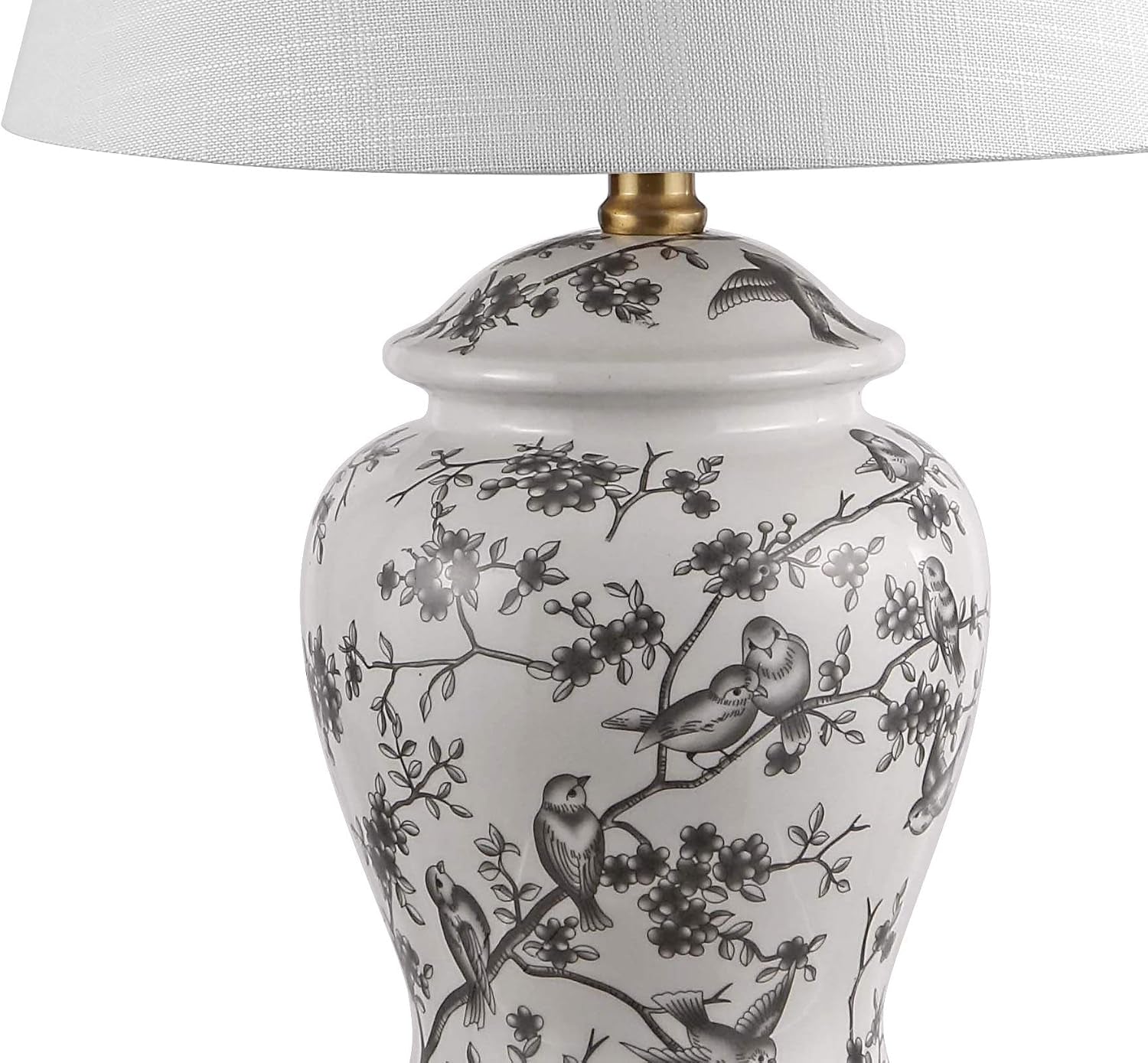 Penelope Ginger Jar 22" LED Table Lamp, Gray/White, Ceramic Metal Construction, Linen Empire Shade, Brass Gold, LED Bulb Included
