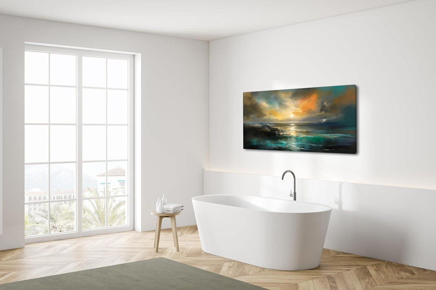 Ocean Sunset Landscape Canvas Wall Art, Frame 20X40 Inches