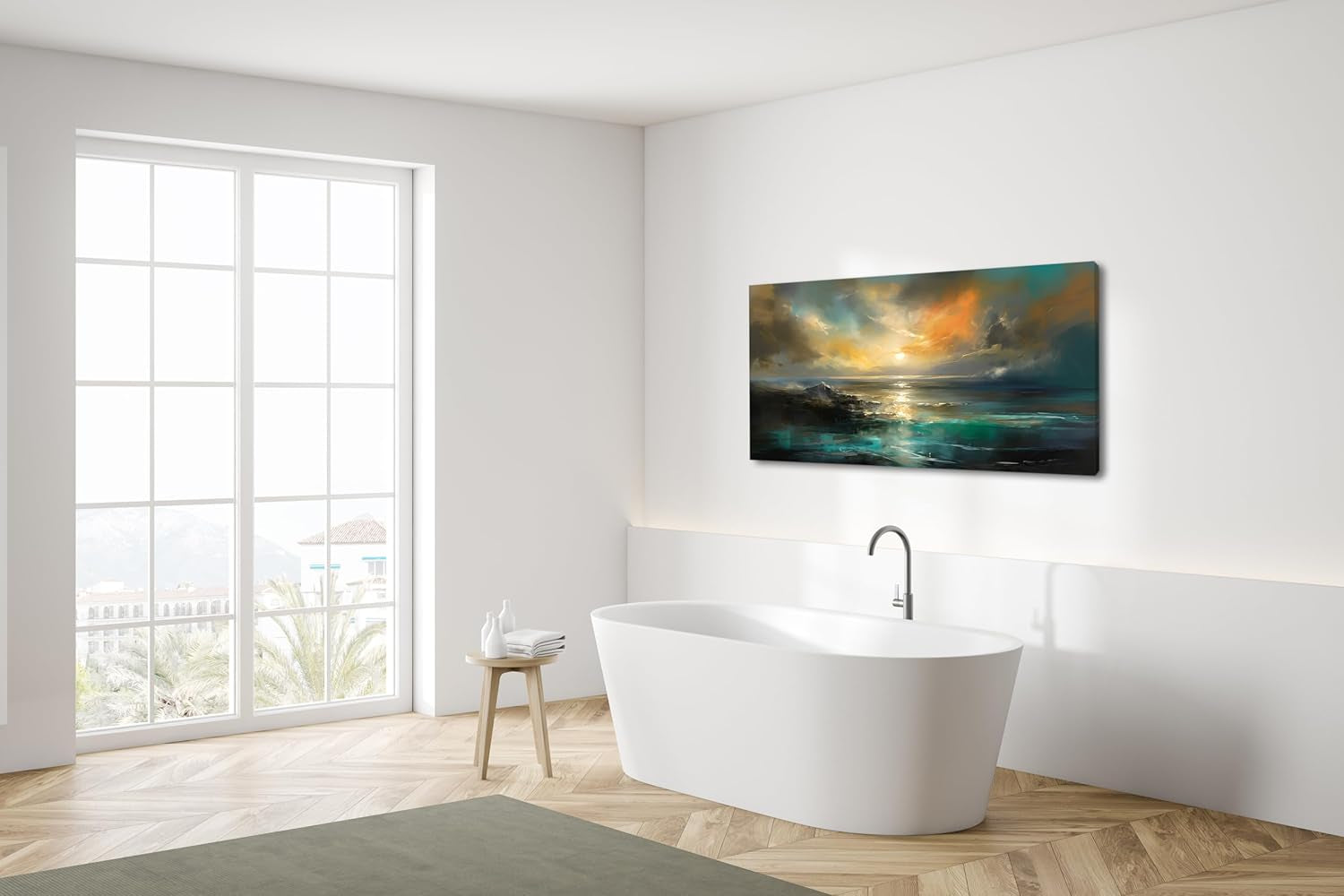 Ocean Sunset Landscape Canvas Wall Art, Frame 20X40 Inches