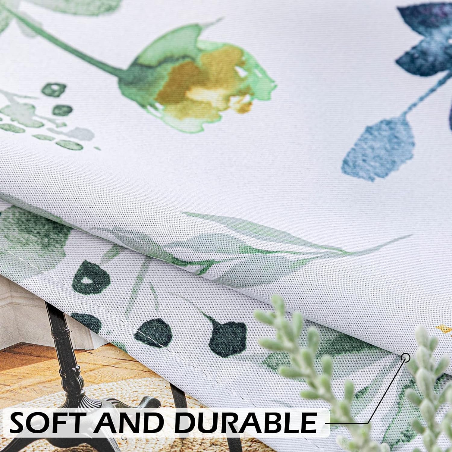 Floral Curtains 84 Inches Long Living Room Curtains Room Darkening Curtains Thermal Insulated, 2 Panels, Yellow and Blue