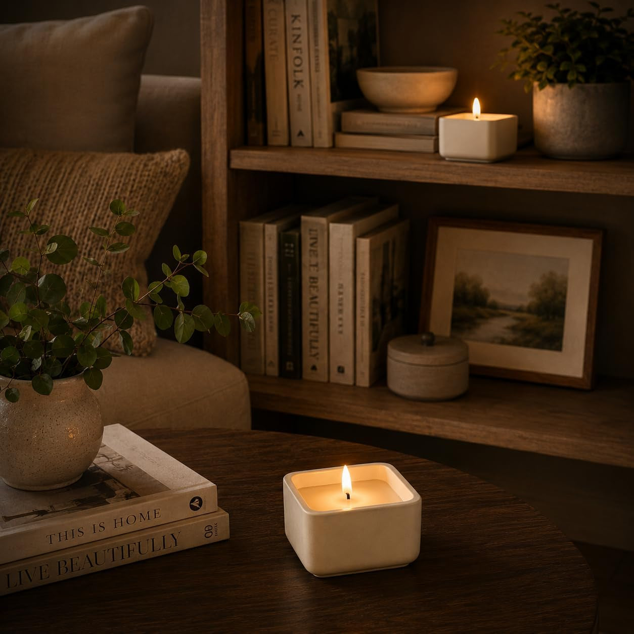 Flameless Square LED Candle with Real Wax in a Cement Base, Battery Operated, 500+ Hours (Ivory)